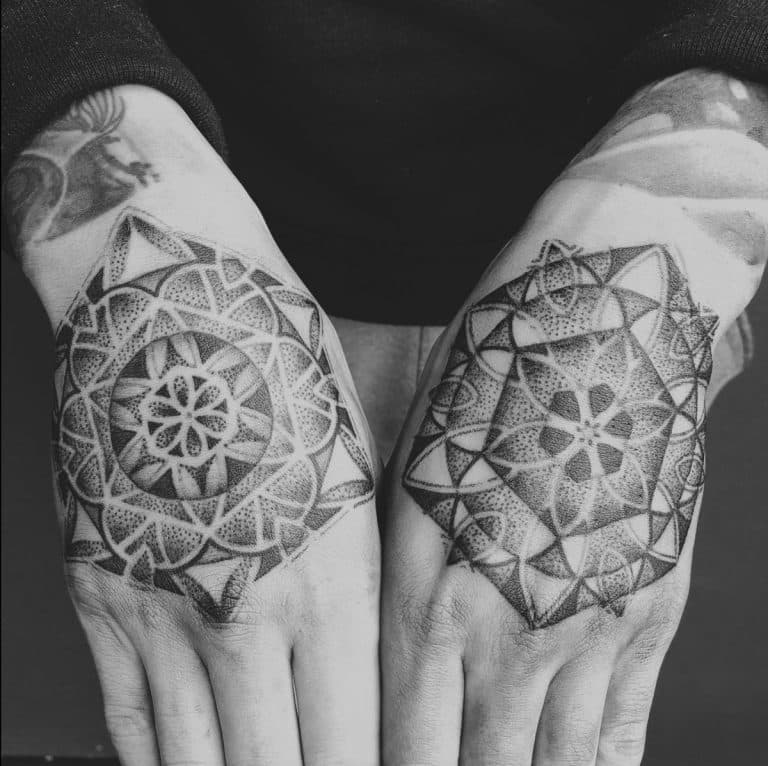 Hexagon hand tattoos
