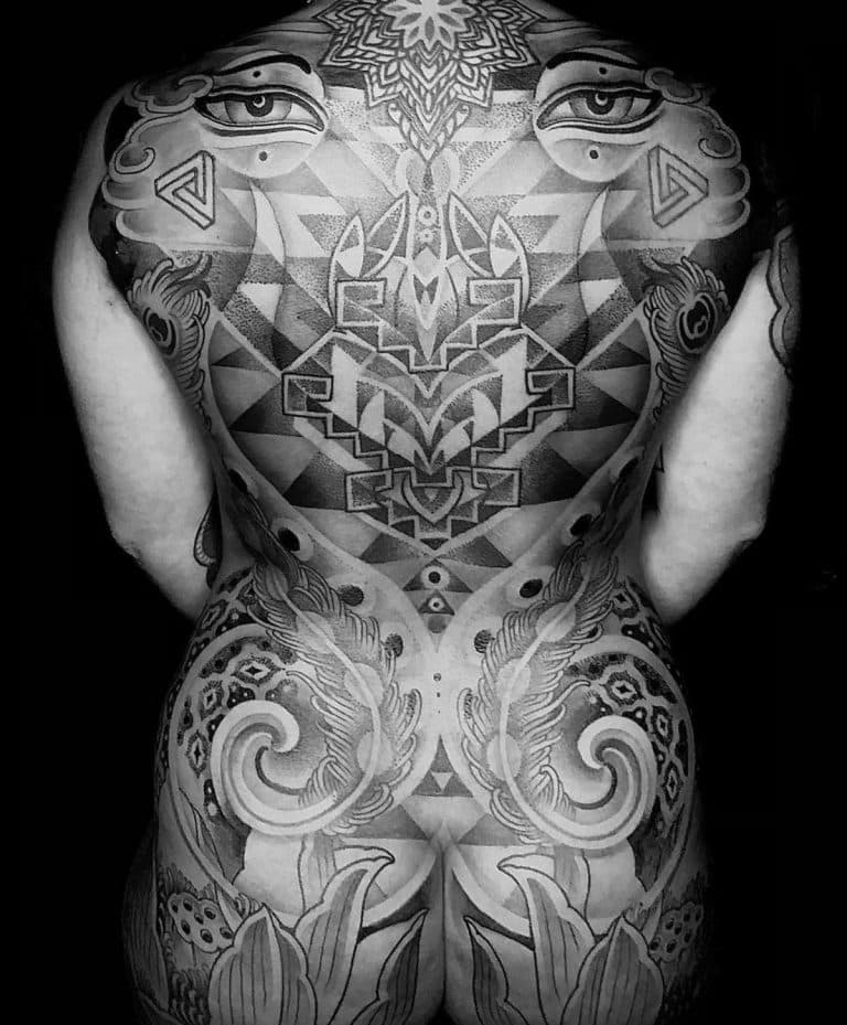 Full back geometric tattoo
